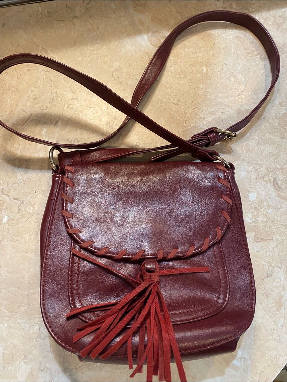 Tassel Flap Crossbody Bag in Deep Wine